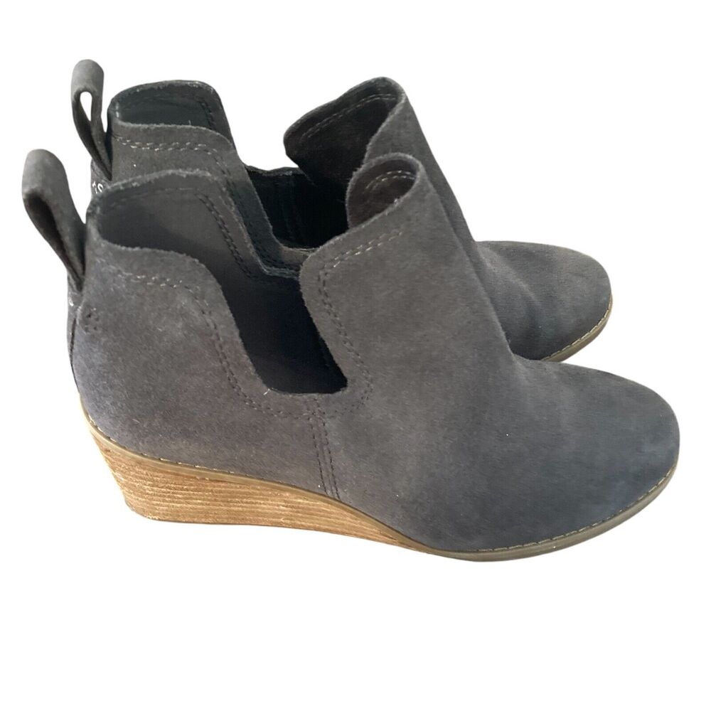 Toms Ankle Boots Kallie Wedge Womens Size 5.5 Gray Casual Suede